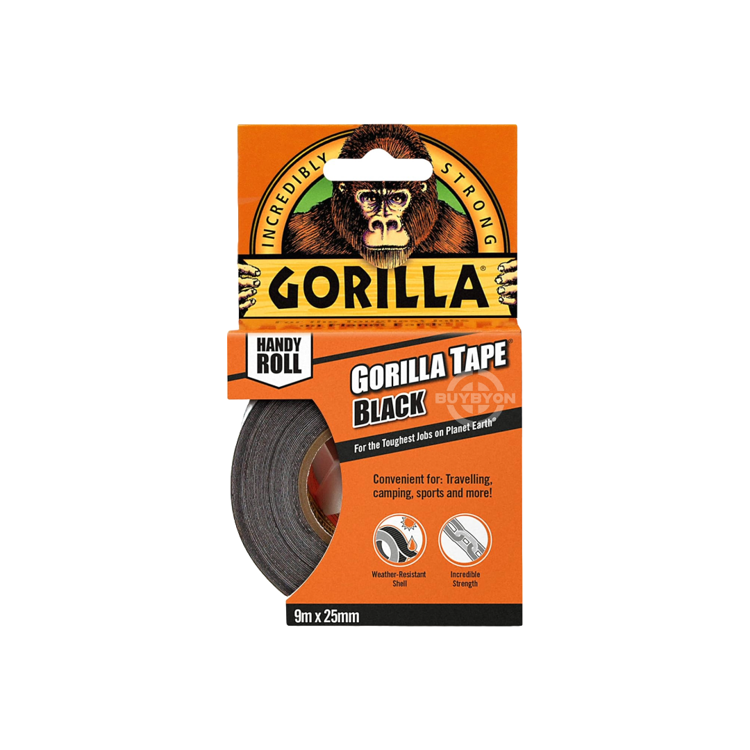 Gorilla Tape Handy Roll - 9m, featuring strong double-thick adhesive and reinforced backing for versatile and durable repairs on various surfaces. Ideal for both indoor and outdoor use.