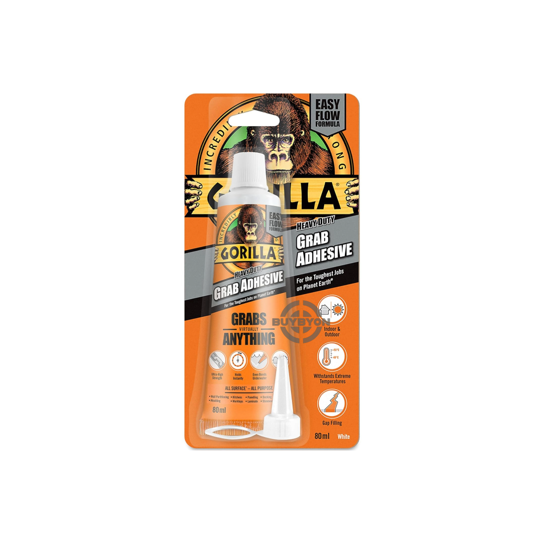 Gorilla White Grab Adhesive - 80ml tube, ideal for strong, fast-drying bonds on wood, metal, and ceramics.