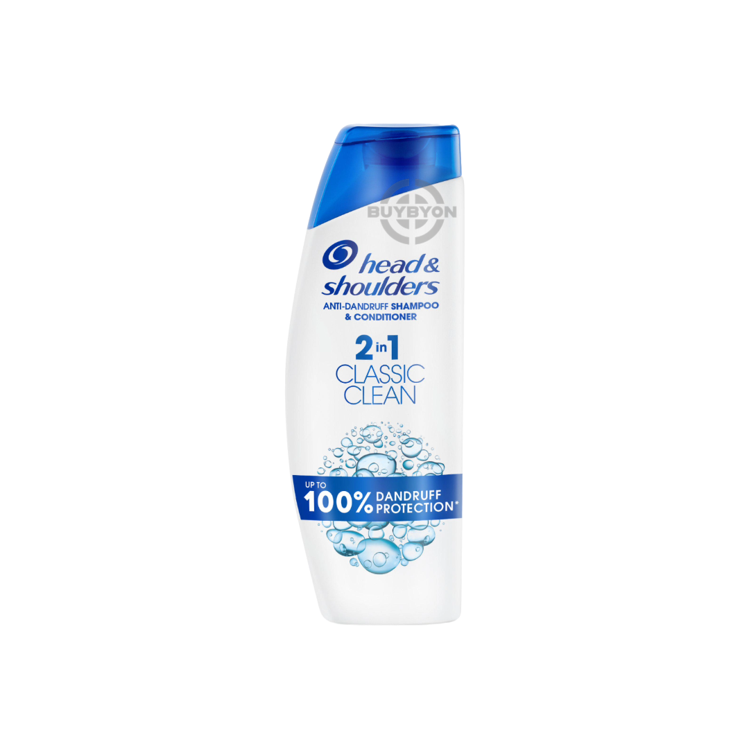 A 250ml bottle of Head &amp; Shoulders Classic Clean 2in1 Anti-Dandruff Shampoo, highlighting its dual-action formula for effective dandruff control and hair conditioning.