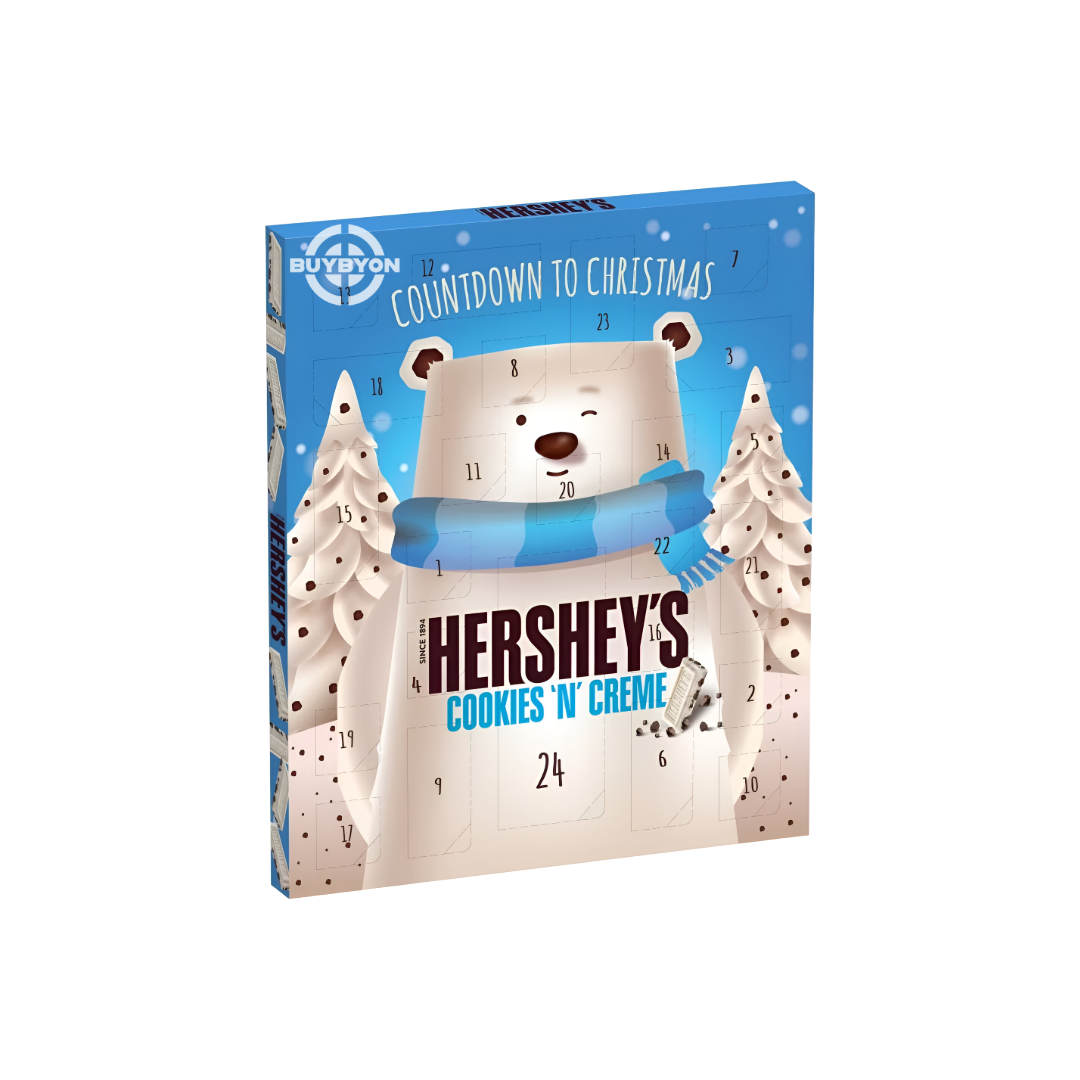 Hershey's Cookies 'N' Creme Advent Calendar - 205g featuring a festive design filled with delicious cookies 'n' crème chocolate treats.