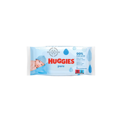 Huggies Pure Baby Wipes - 56 pack, featuring a gentle and hypoallergenic formula enriched with natural ingredients for safe and effective cleaning. Ideal for delicate baby skin with a resealable pack to maintain moisture.