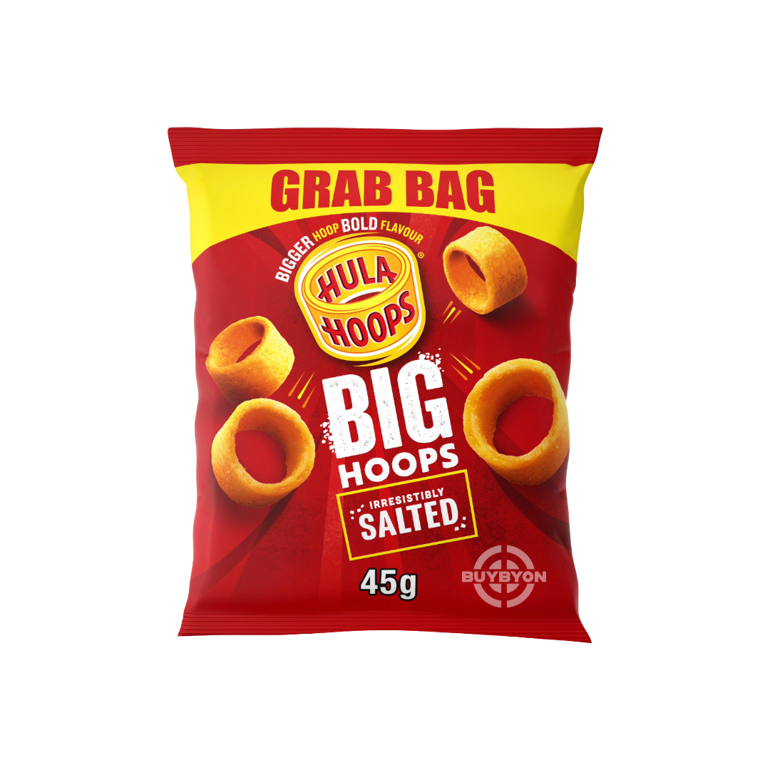 Hula Hoops Big Hoops Salted Grab Bag Crisps - 45g pack, showcasing crispy, lightly salted snacks ideal for on-the-go enjoyment and quick snacking