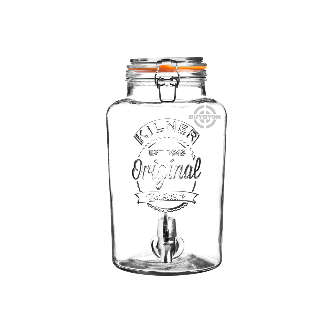 Kilner Clip Top Drink Dispenser - 8L, featuring an airtight seal and durable glass design for serving large quantities of beverages.