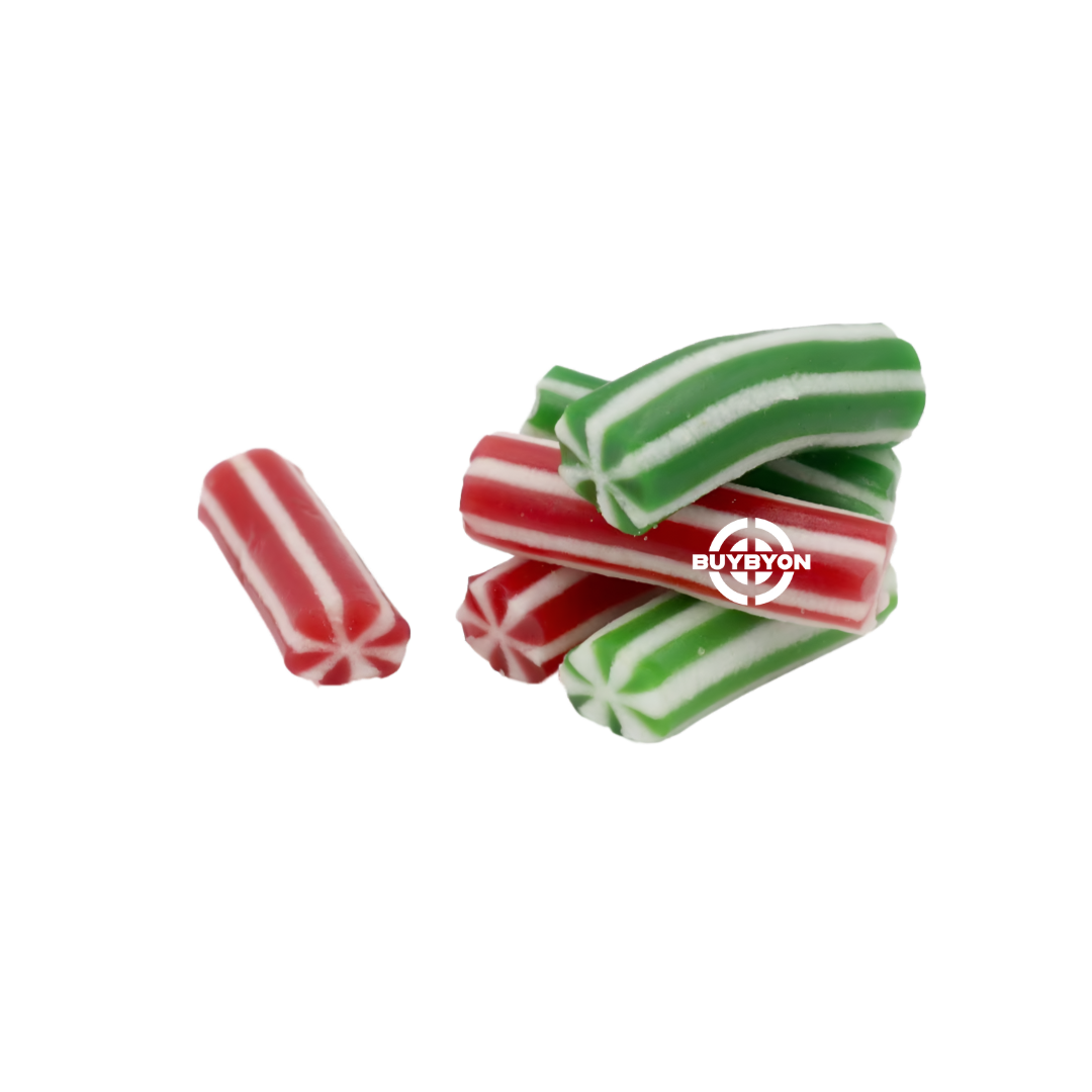 Kingsway Green & Red Candy Poles - 3kg, featuring festive red and green striped candy poles with a refreshing mint flavour.