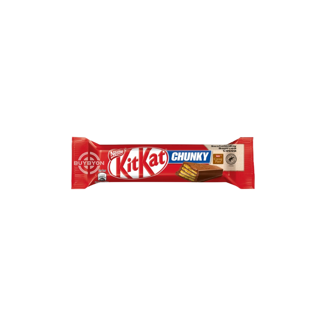 A 40g bar of Kit Kat Chunky, featuring a thick, crispy wafer layer covered in smooth milk chocolate, with the iconic Kit Kat logo on the packaging.