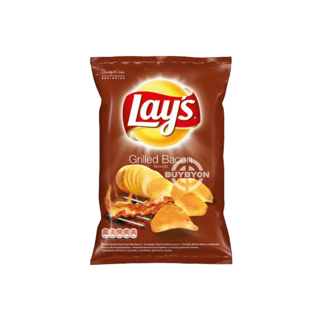 A 130g bag of Lay's Bacon-flavored chips, showcasing the crispy, golden chips with a rich, smoky bacon flavor.