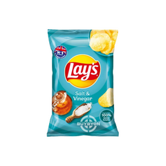 A 150g bag of Lay's Salt &amp; Vinegar chips, featuring the crispy, golden chips with a tangy and salty salt &amp; vinegar seasoning.