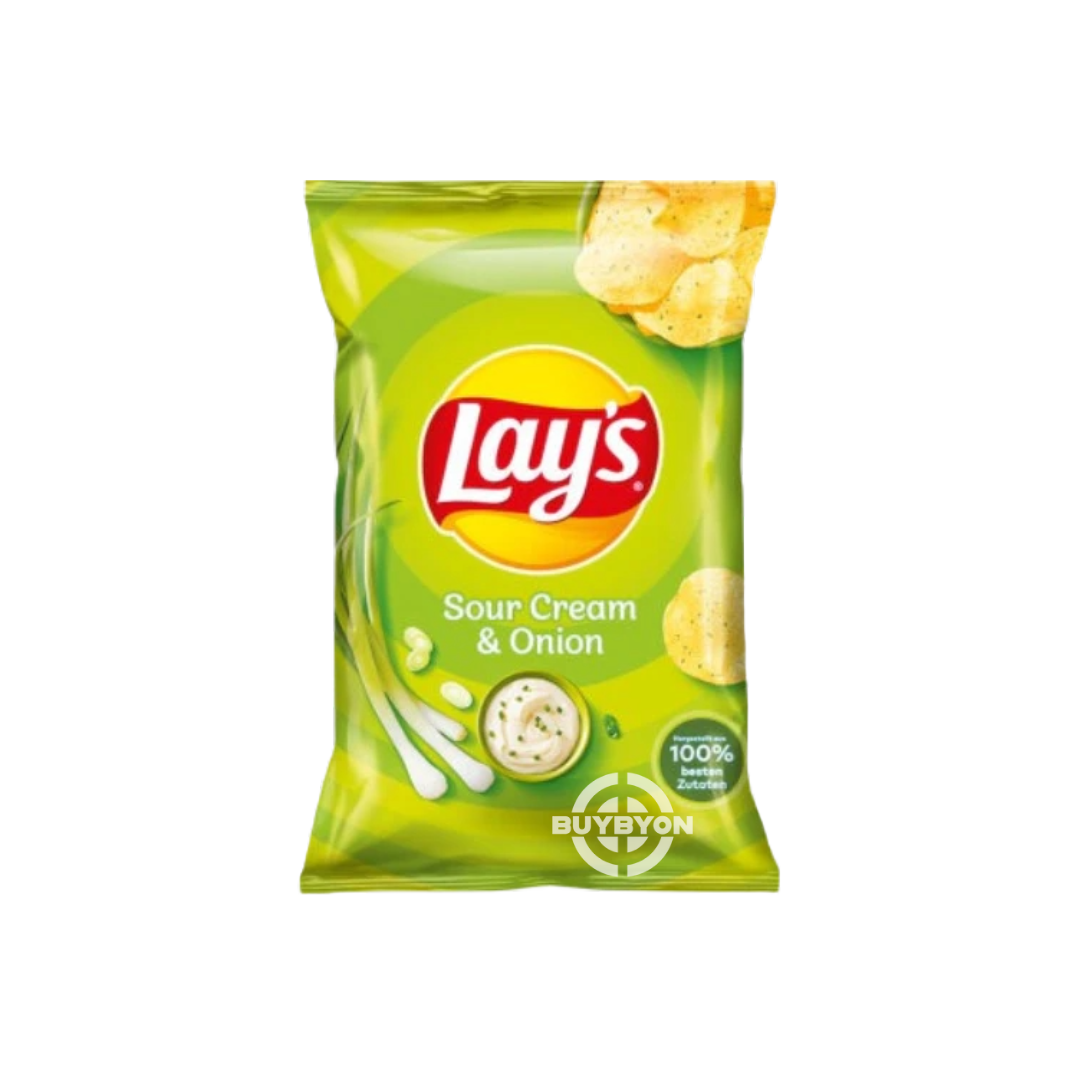 Lays Sour Cream & Onion - 150g pack featuring creamy and tangy flavored potato chips.