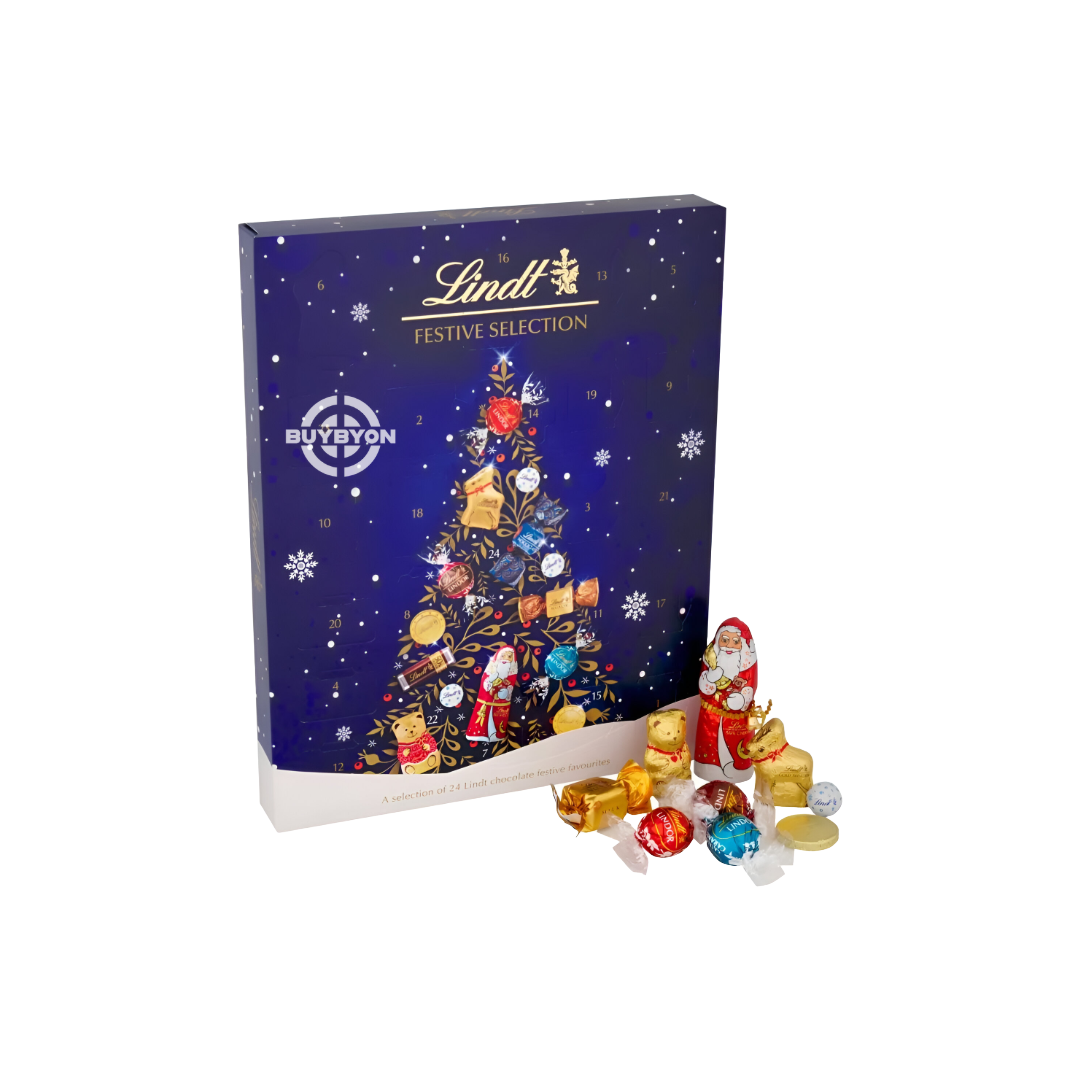 Lindt Festive Selection Advent Calendar - 289g featuring a beautiful festive design with an assortment of Lindt chocolates.