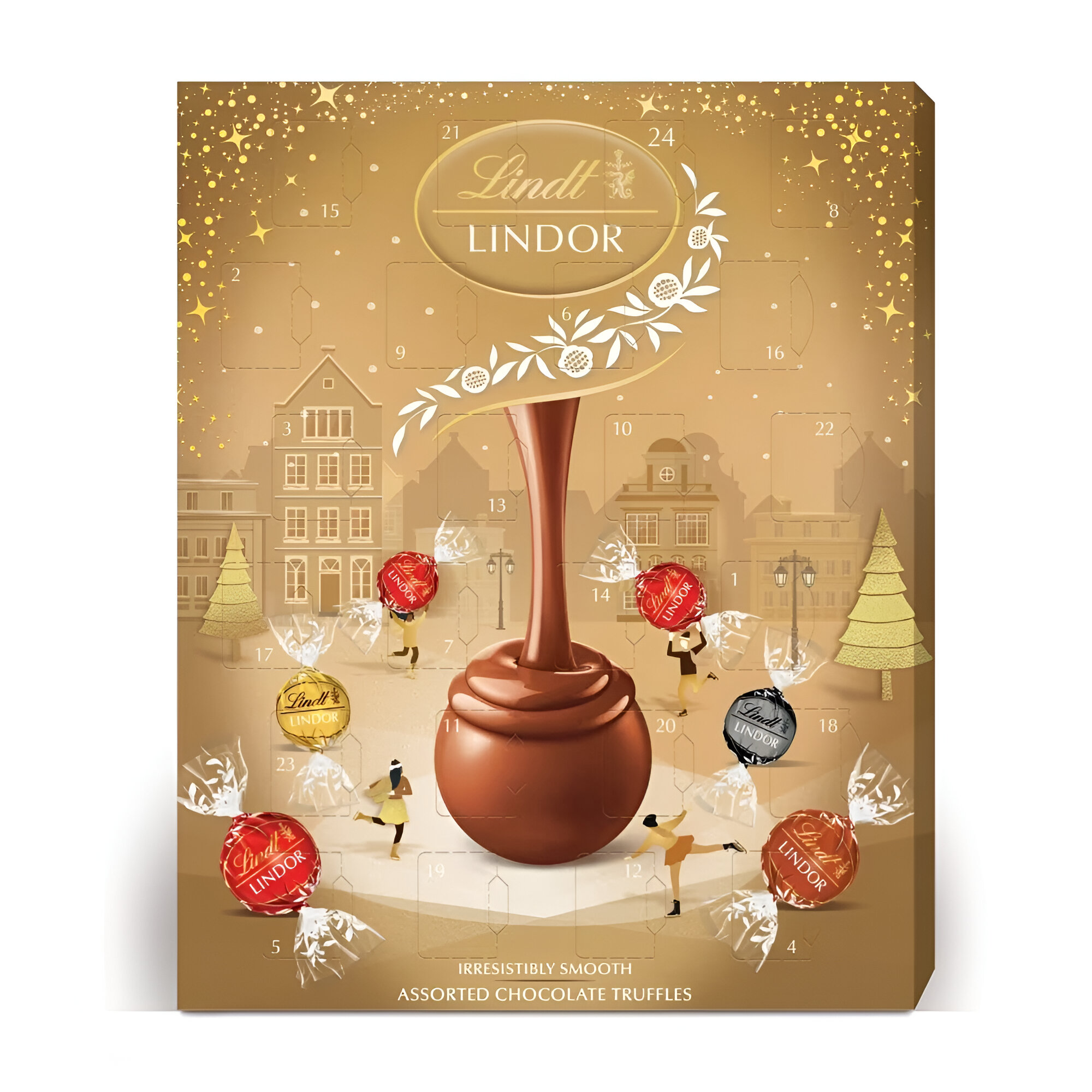 Lindt Lindor Gold Assorted Advent Calendar - 297g featuring a gold festive design with a premium assortment of Lindor truffles.