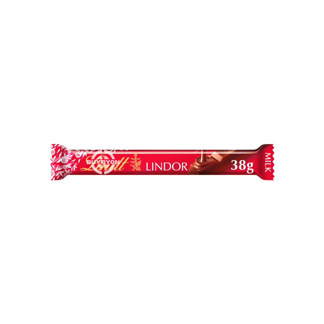 Lindt Lindor Milk Chocolate Treat Bar - 38g, featuring smooth milk chocolate with a rich, creamy filling.