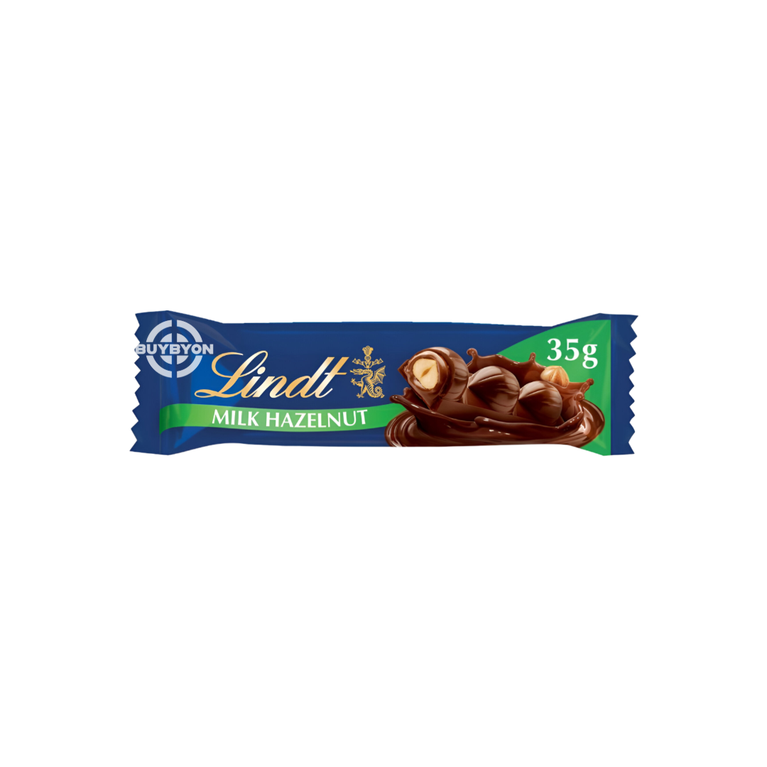 Lindt Nocciolatte Milk Chocolate Hazelnut Treat Bar - 35g, featuring creamy milk chocolate with whole roasted hazelnuts.