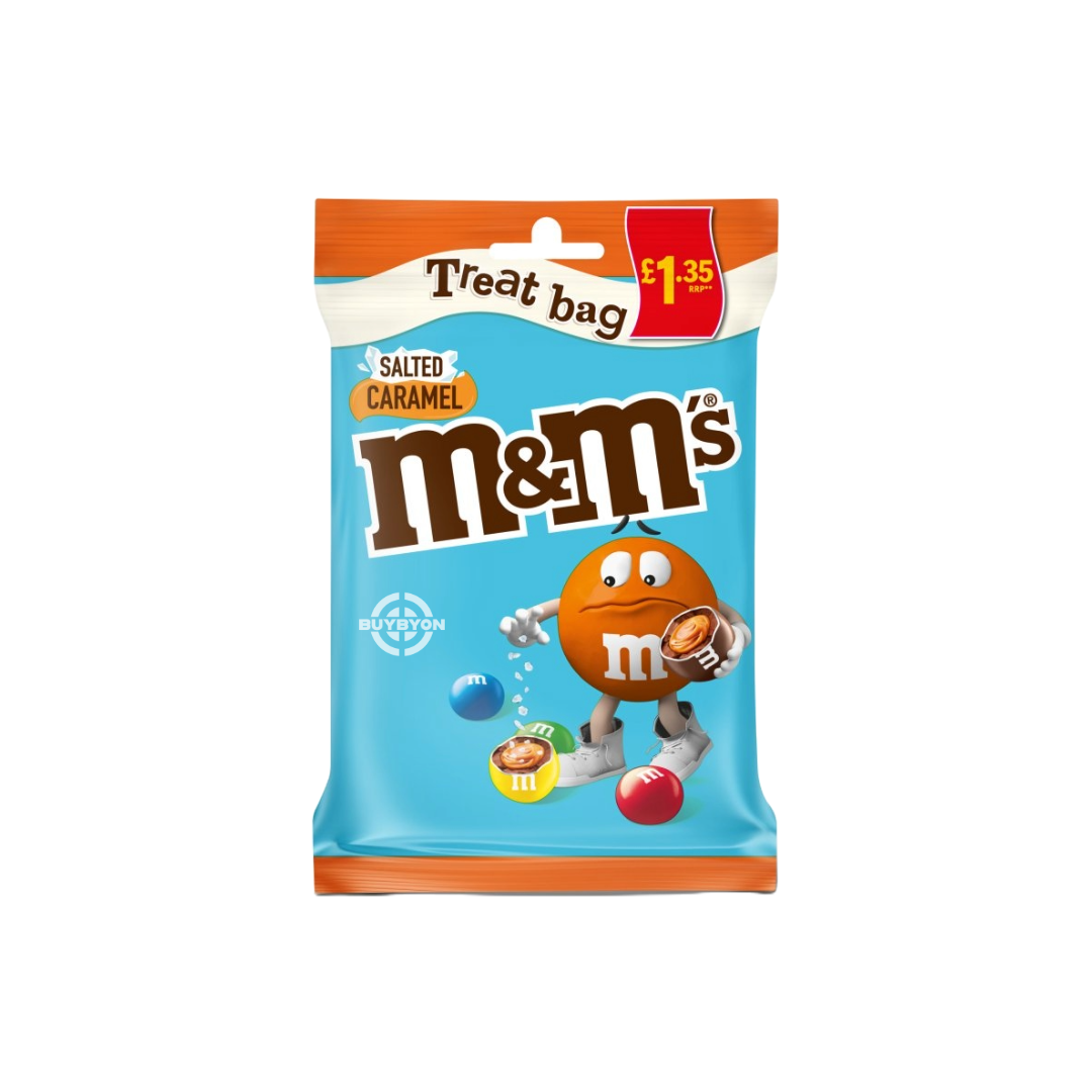 M&amp;M's Salted Caramel Milk Chocolate Treat Bag - 70g, caramel-filled chocolate candies with a crunchy shell.