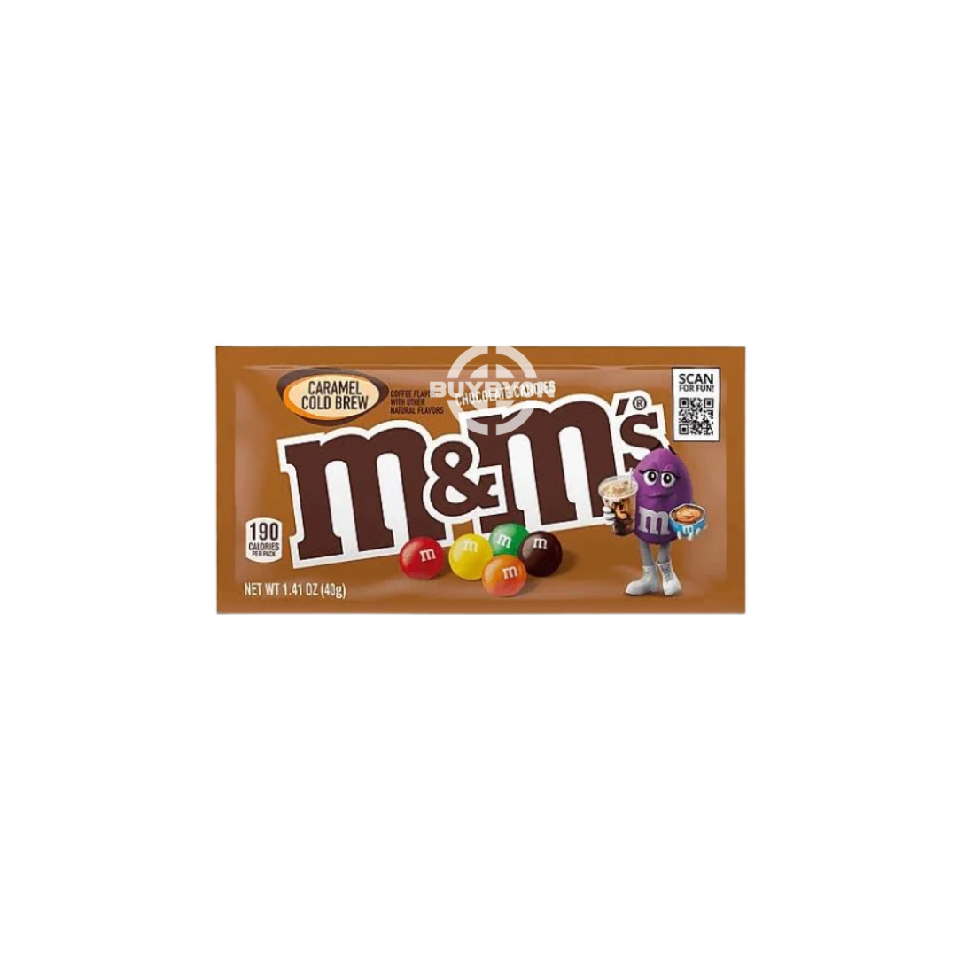 M&Ms Cold Brew Caramel - 40g pack featuring colorful candy-coated chocolate with caramel and coffee flavors.