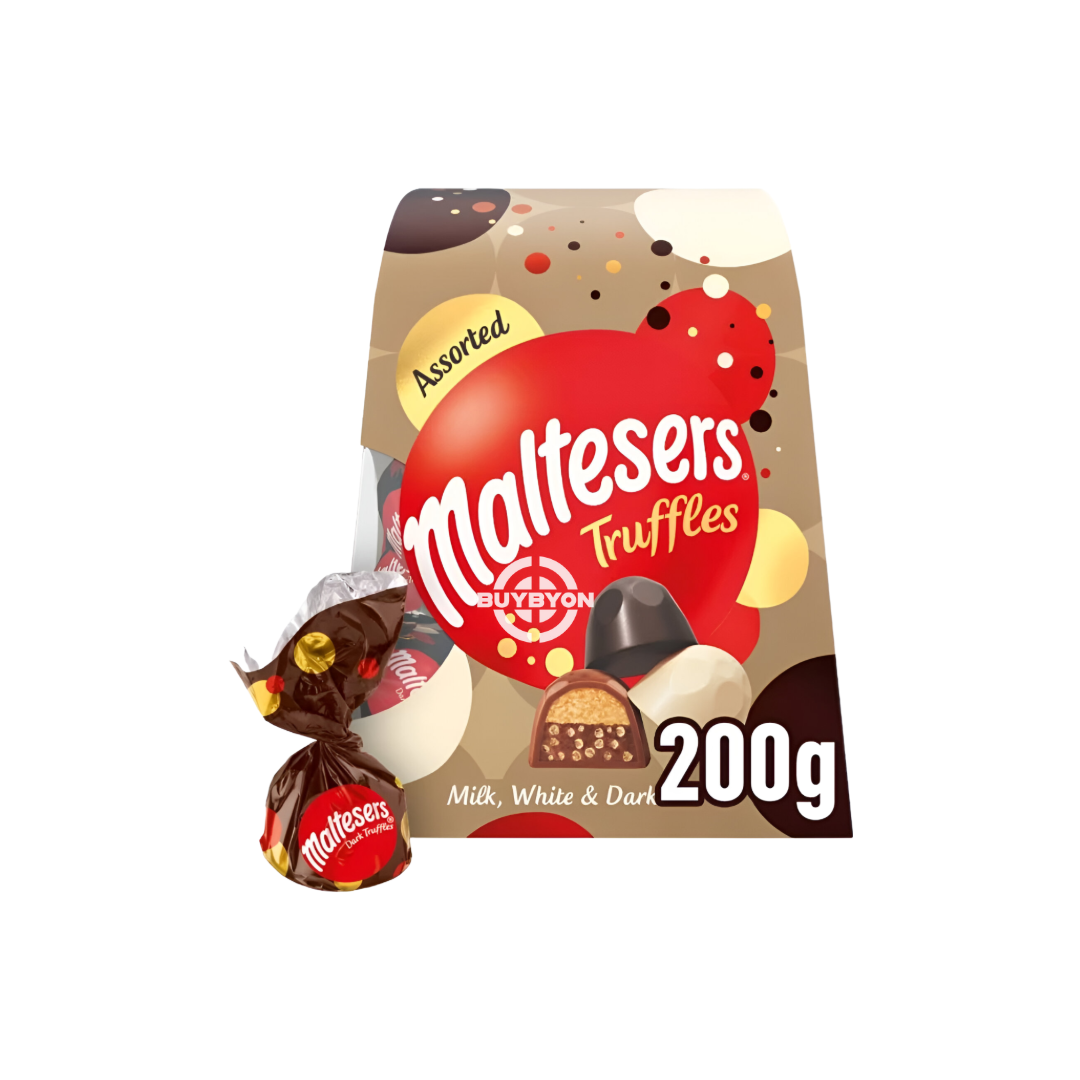 Maltesers Assorted Truffles Gift Box - 200g, featuring white, dark, and milk chocolate truffles in an elegant package.