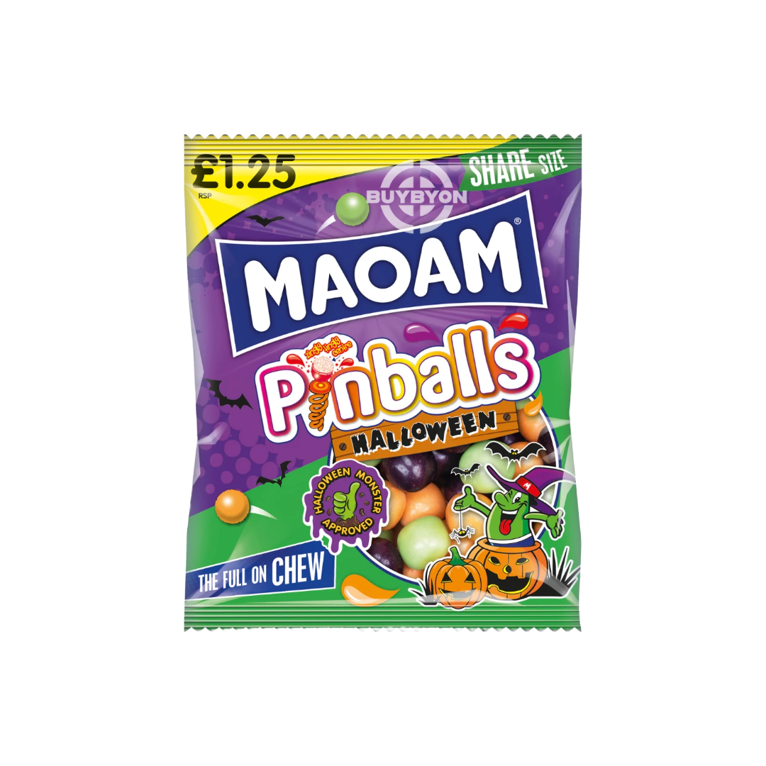 Maoam Pinballs Halloween Bag – 140g of fruity, chewy pinballs in a variety of flavours, perfect for Halloween trick-or-treating or parties.