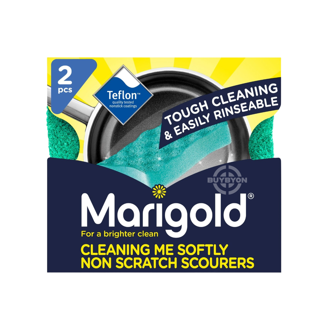 Marigold Cleaning Me Softly Scourers - 2 Pack, featuring non-abrasive scourers designed for gentle yet effective cleaning, ideal for delicate surfaces and cookware.