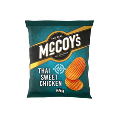 McCoy's Thai Sweet Chicken Sharing Crisps - 65g pack, showcasing crisps with a unique blend of sweet chicken flavour and exotic spices. Ideal for sharing or enjoying as a satisfying snack