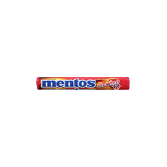 Mentos Cinnamon - 37g roll featuring red packaging with the Mentos logo and cinnamon stick imagery.