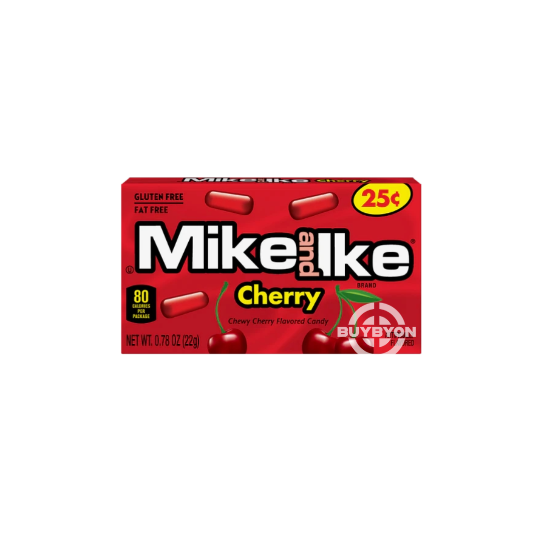 Mike & Ike Cherry Blast – 22g pack featuring chewy cherry-flavored candy pieces, perfect for snacking or sharing.