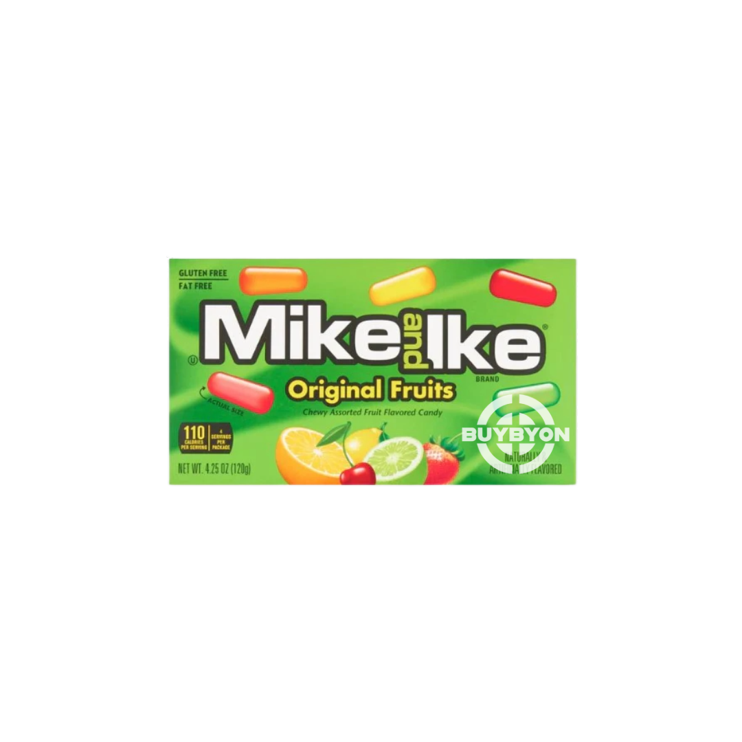 Mike & Ike Original Fruits – 120g pack featuring a colorful mix of chewy fruity candy pieces, perfect for snacking or sharing.