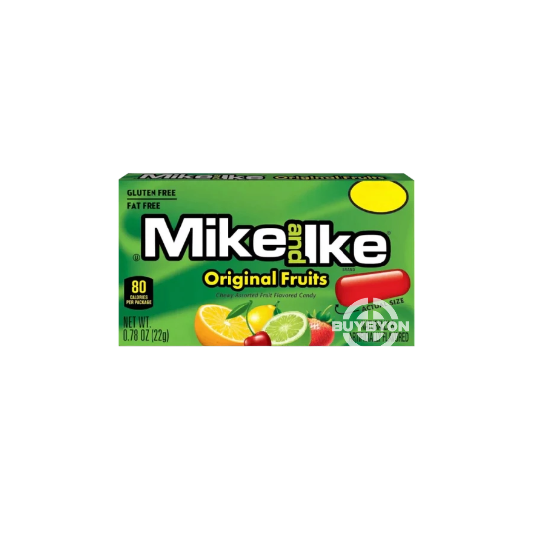 Mike & Ike Original Fruits – 22g pack with colorful, fruity chewy candy pieces, perfect for snacking or sharing.