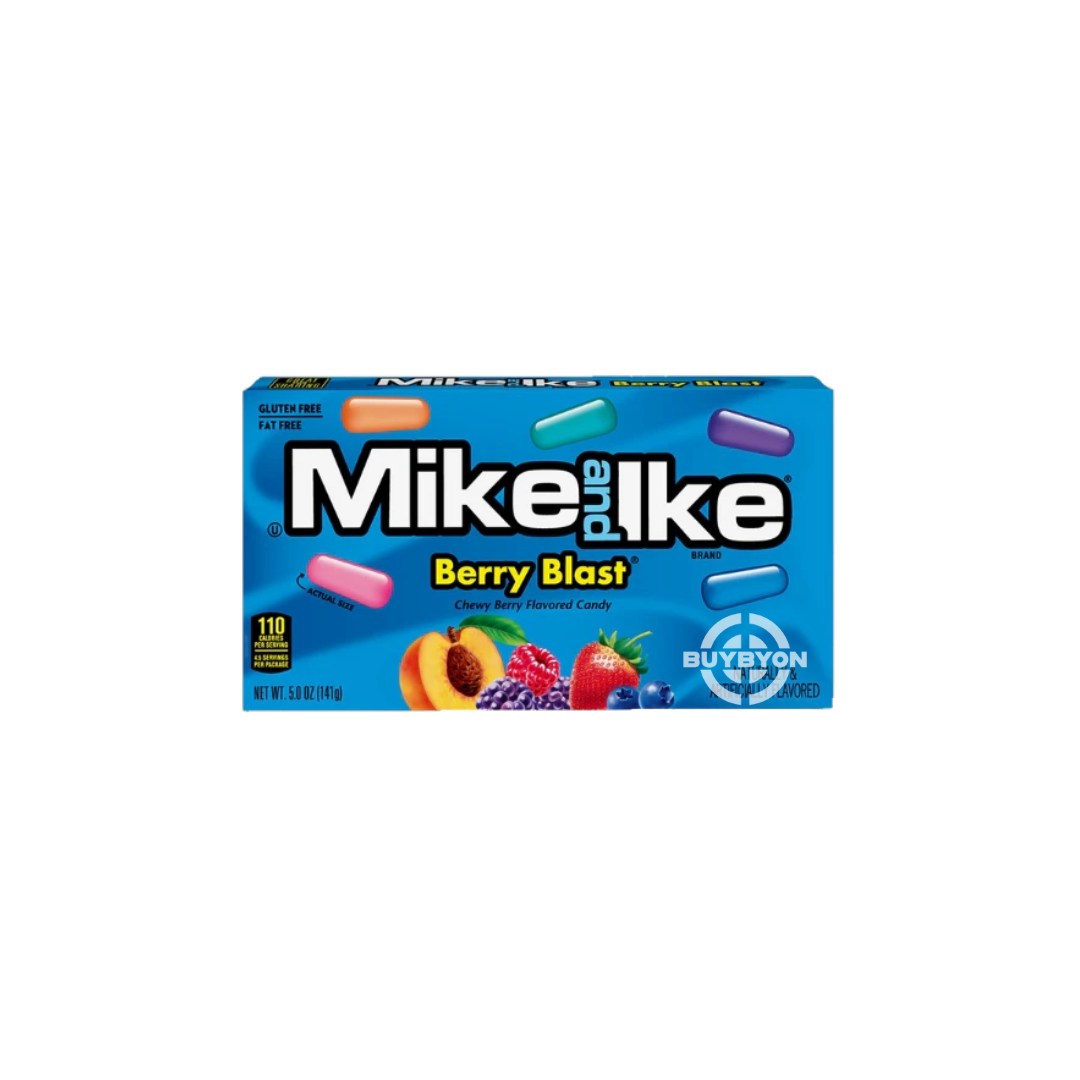 Mike & Ike Theater Berry Blast – 120g pack featuring an assortment of berry-flavored chewy candies, perfect for snacking or sharing during movies.