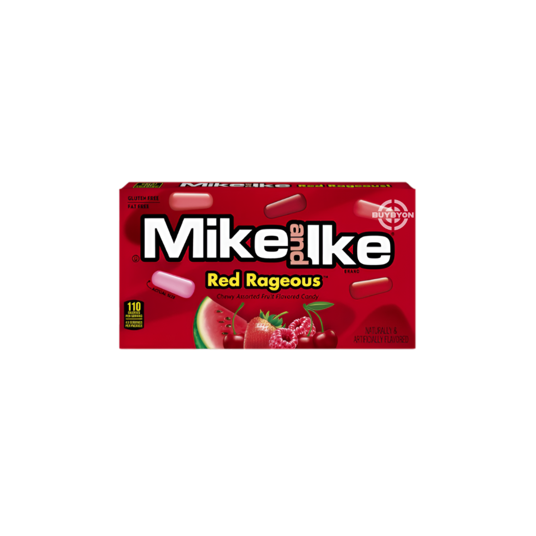 Mike &amp; Ike Theater Red Rageous 120g box with chewy red-themed fruit-flavoured candy.