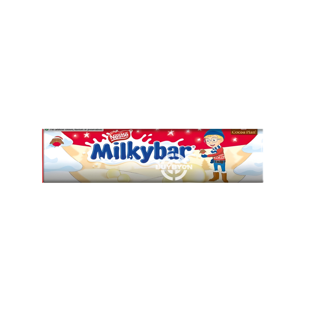 Milkybar Buttons White Chocolate Giant Tube - 80g with creamy, bite-sized white chocolate buttons in a festive, portable tube.