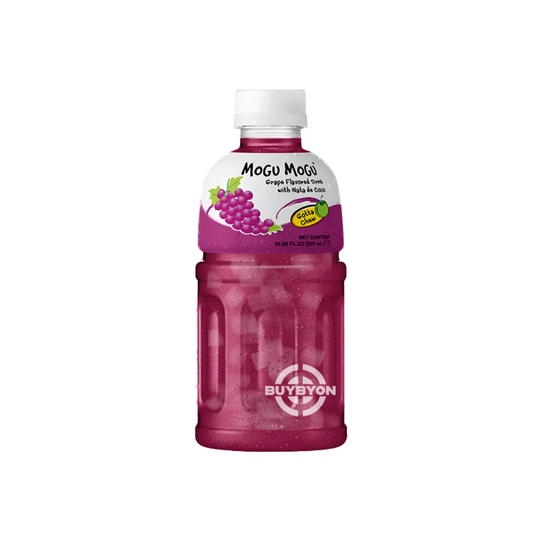 Mogu Mogu Grape Drink - 320ml bottle featuring a grape-flavored beverage with nata de coco bits.