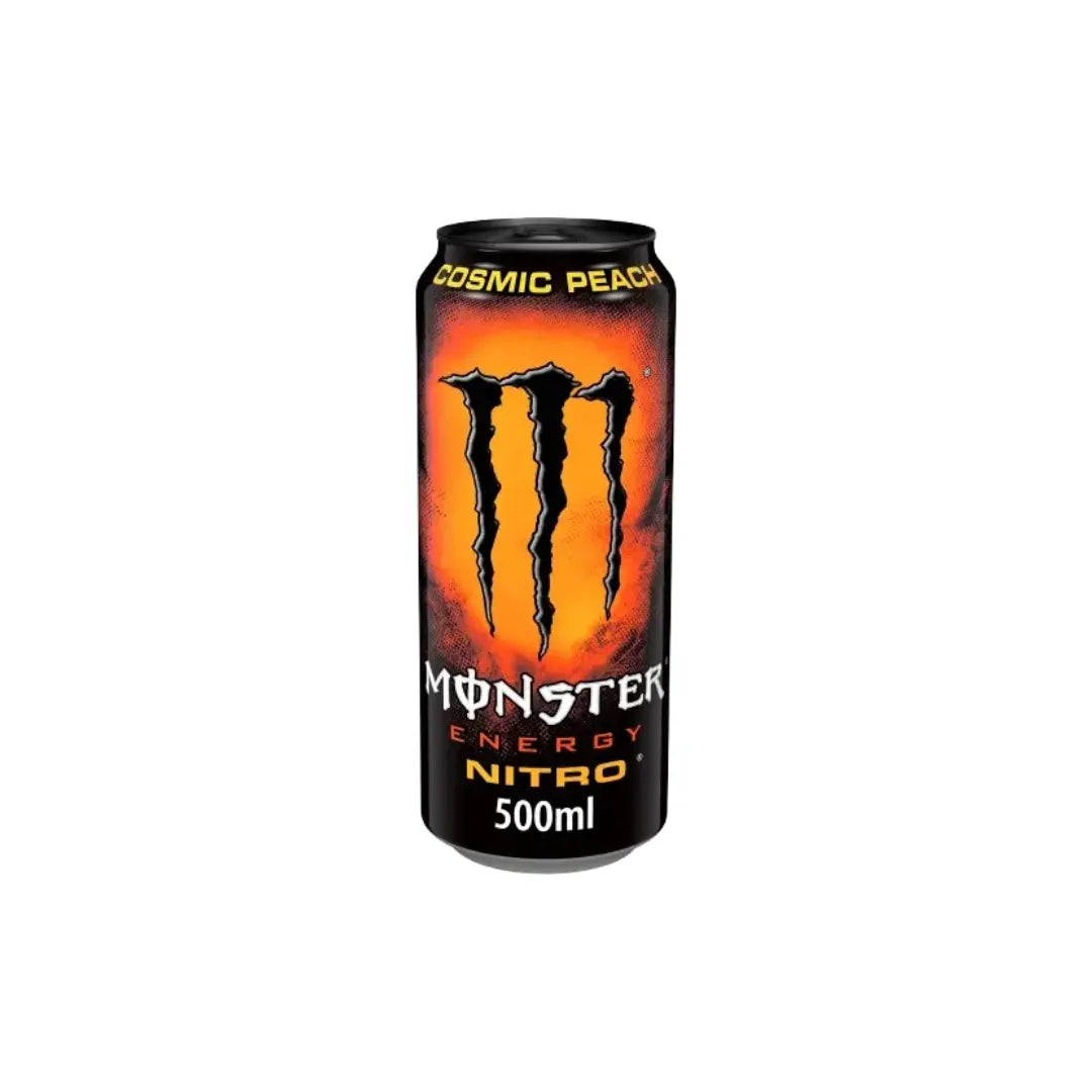 Monster Energy Nitro Cosmic Peach can on a white background