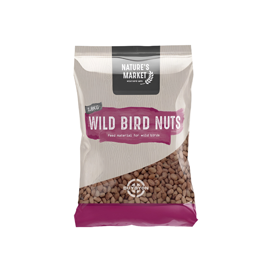 Natures Market Kingfisher Wild Bird Food Nuts Peanuts - 1kg pack, featuring high-quality peanuts for attracting wild birds. Available across the UK at Buybyon