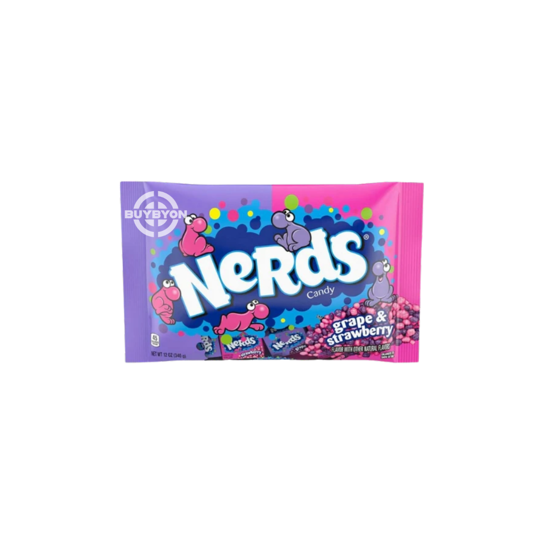 Nerds Grape & Strawberry – 340g bag featuring tangy grape and sweet strawberry Nerds candy, perfect for snacking or sharing.