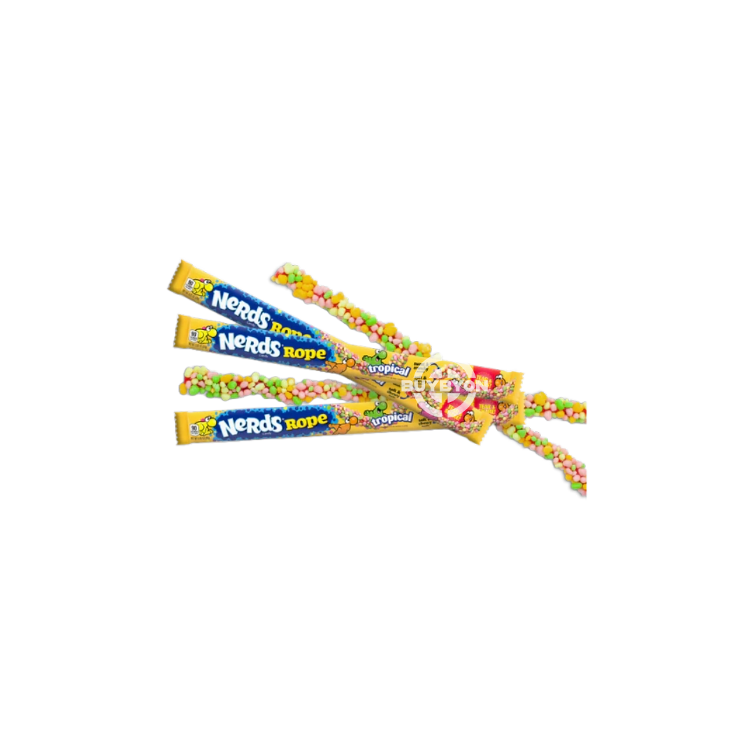 Nerds Tropical Rope – 26g pack featuring a chewy tropical-flavored rope coated with crunchy Nerds candy, perfect for snacking or party treats.