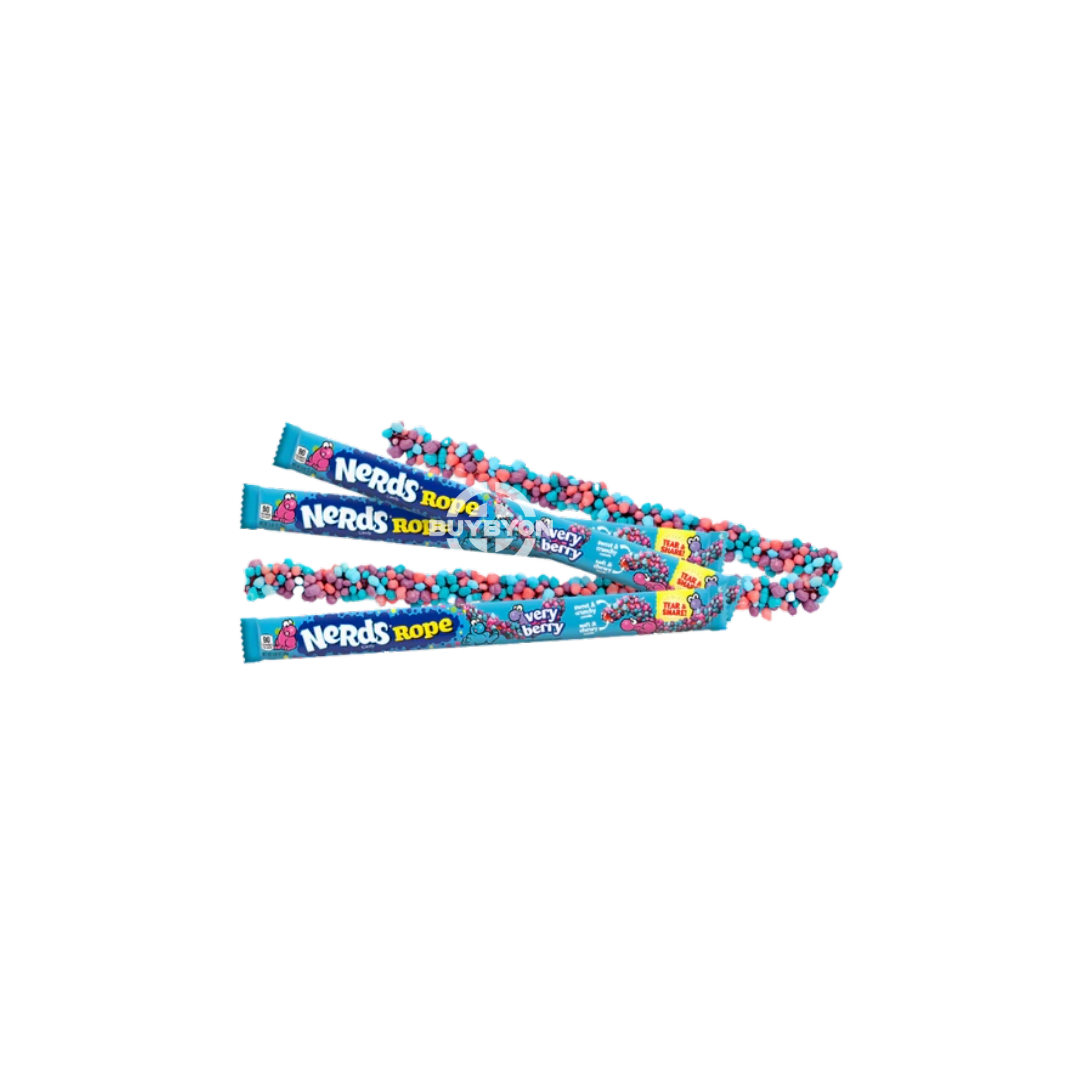 Nerds Very Berry Rope – 26g pack featuring a chewy fruity rope coated with berry-flavored crunchy Nerds, ideal for a fun snack or treat.