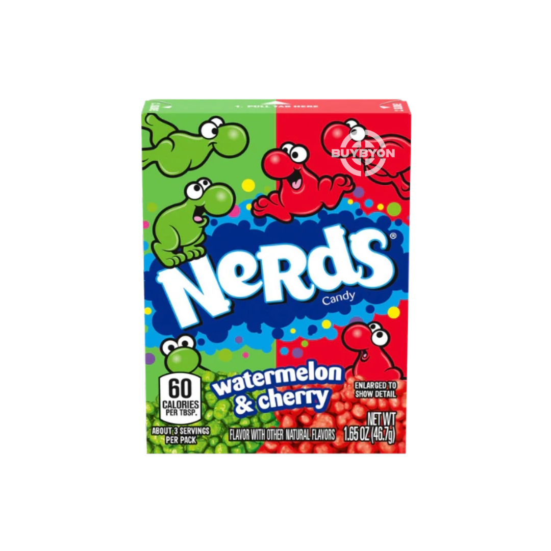 Nerds Watermelon & Cherry – 46.7g pack featuring two flavors: sweet watermelon and tangy cherry Nerds candy