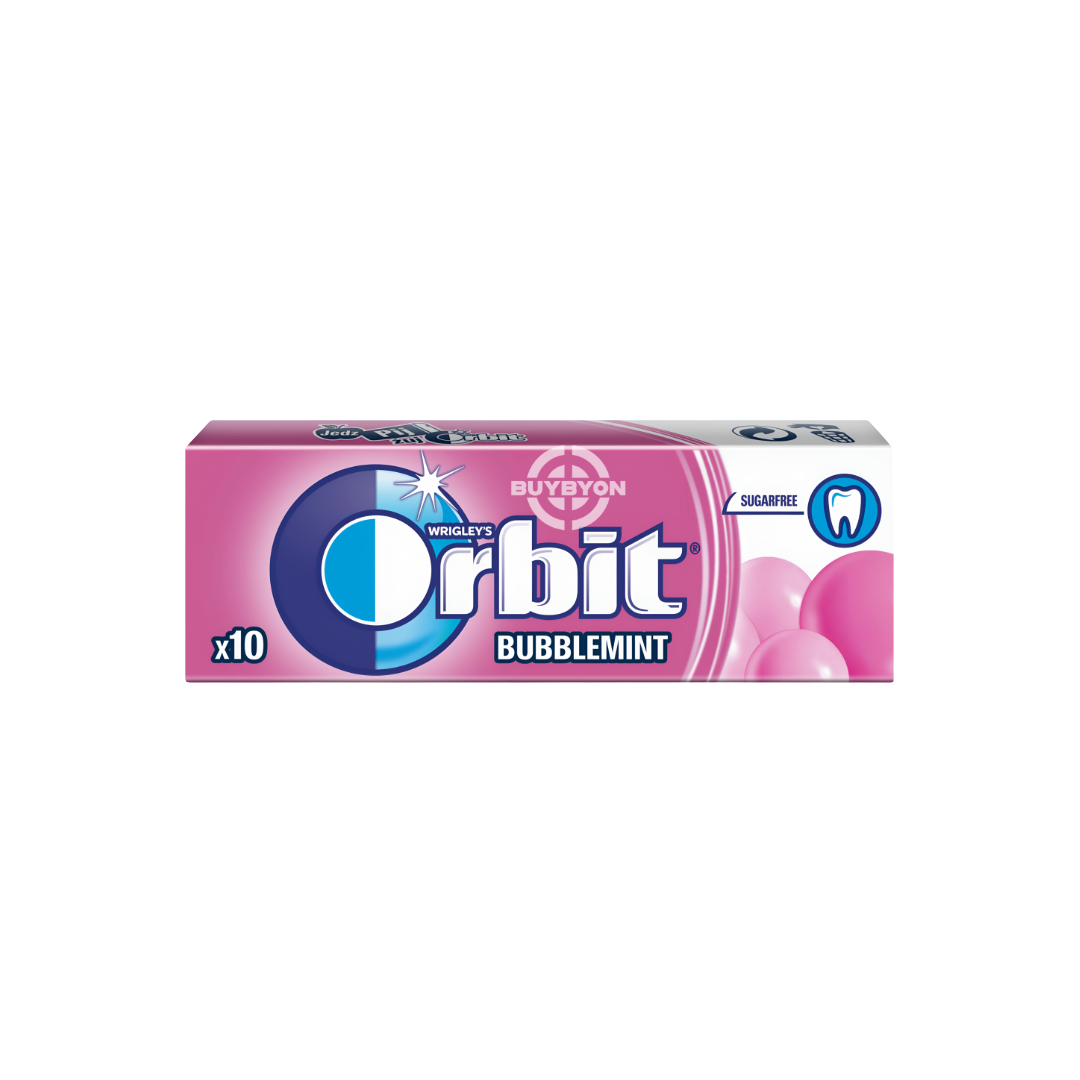 Orbit White Bubblemint Drops - 14g showcasing refreshing mint-flavoured drops in a convenient pack.