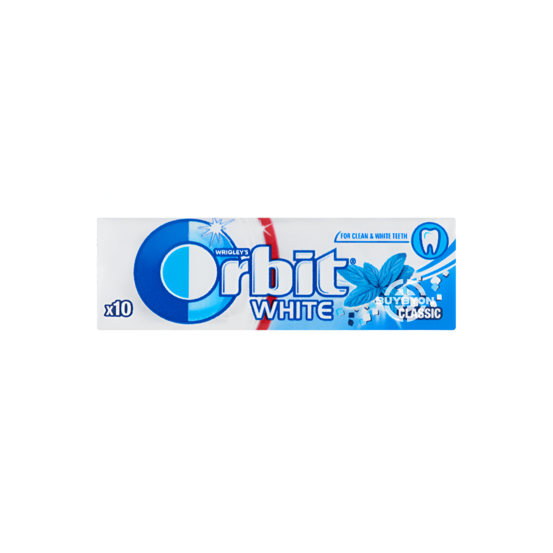 Orbit White Classic Drops - 14g showcasing refreshing classic mint-flavoured drops in a convenient pack.