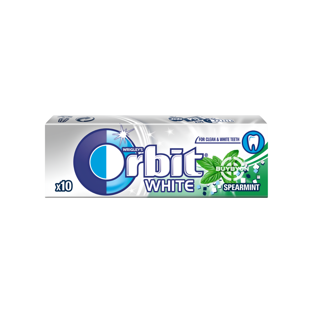 Orbit White Spearmint Drops - 14g showcasing refreshing spearmint-flavoured drops in a convenient pack.