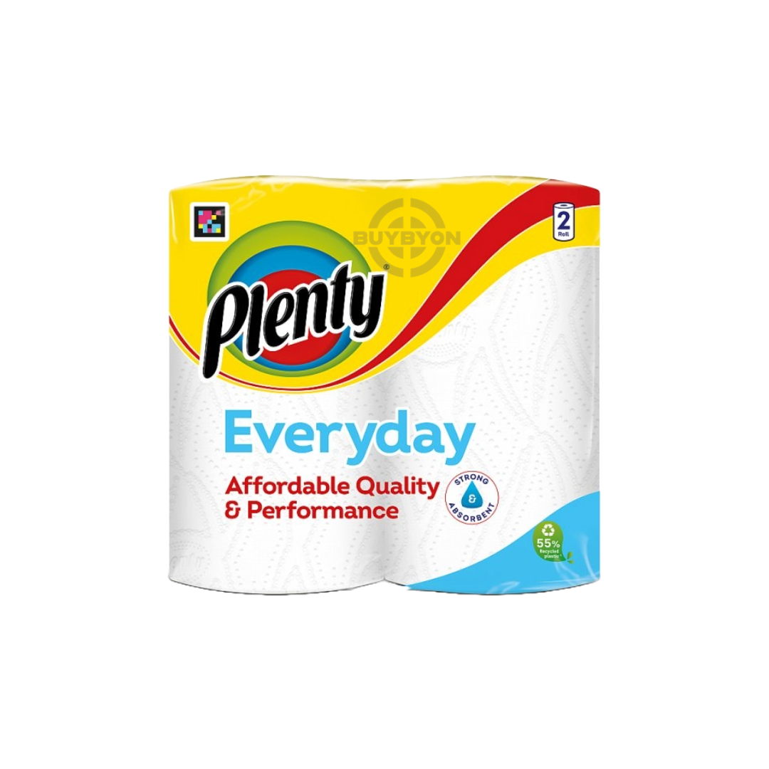 Plenty Everyday Kitchen Towels - 2 rolls, designed for high absorbency and durability. Ideal for handling spills, cleaning surfaces, and general kitchen maintenance.