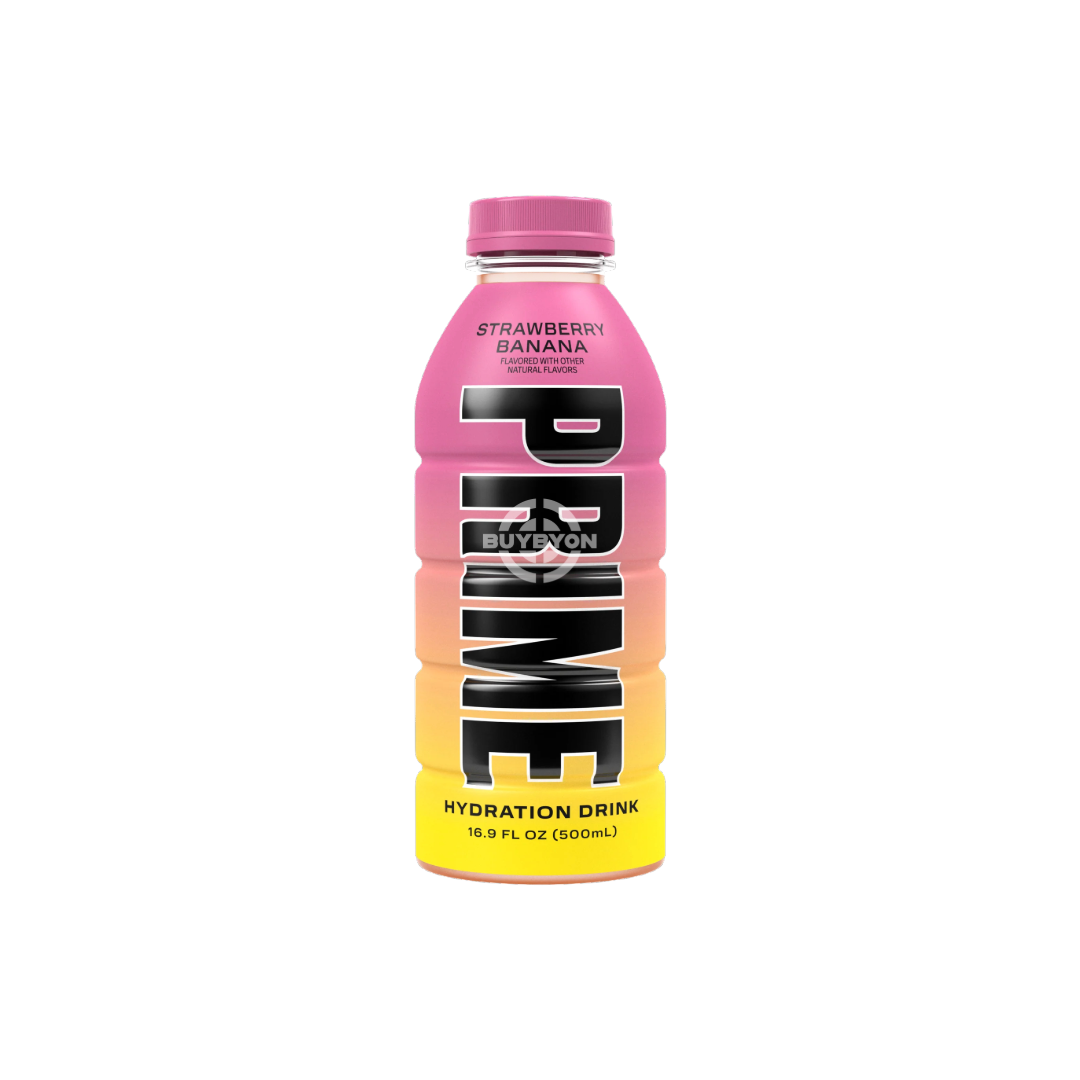 Prime Strawberry Banana - 500ml bottle with white background