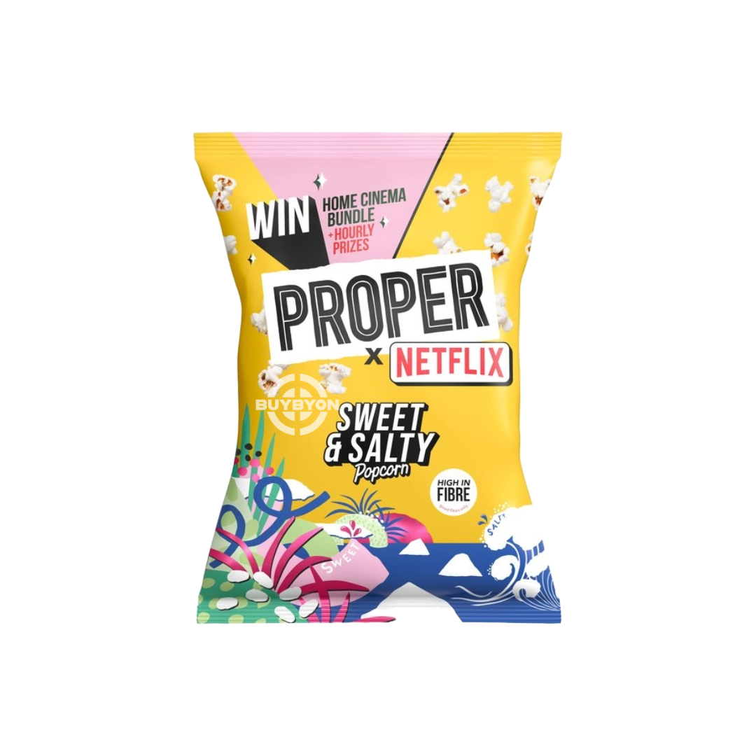  Proper Popcorn Sweet & Salty – 90g bag offering a delicious balance of sweet and salty flavours, perfect for snacking anytime.