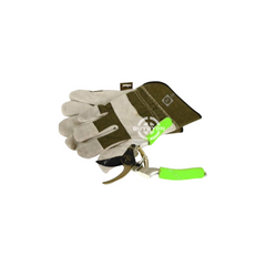 Rolson Heavy Duty Rigger Gloves &amp; Secateur Set displayed together, highlighting the rugged gloves designed for protection and the precision secateurs designed for effective pruning.