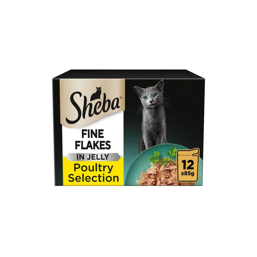 Sheba Fine Flakes Adult Wet Cat Food Poultry Selection in Jelly 12 x 85g Pouches