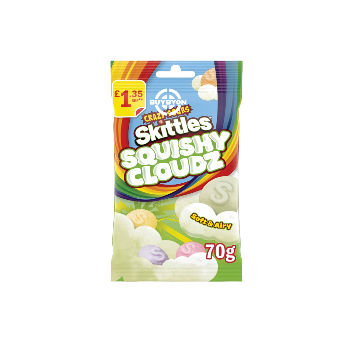 Skittles Squishy Cloudz Sour Sweets - 70g treat bag with tangy, fruity-flavoured squishy candies.