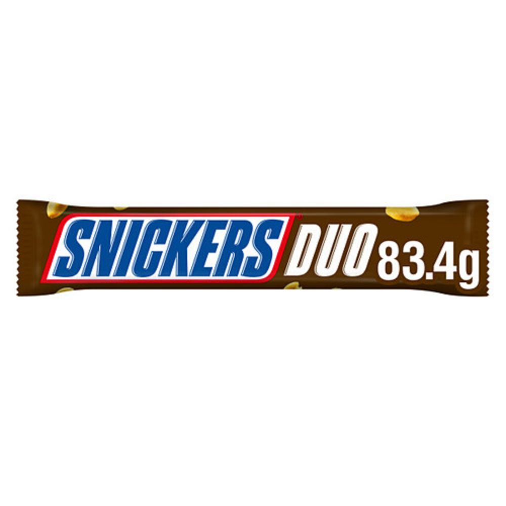 Snickers Caramel, Nougat & Peanuts Chocolate Snack Bar Duo - 83.4g, two milk chocolate bars with caramel, nougat, and peanuts.