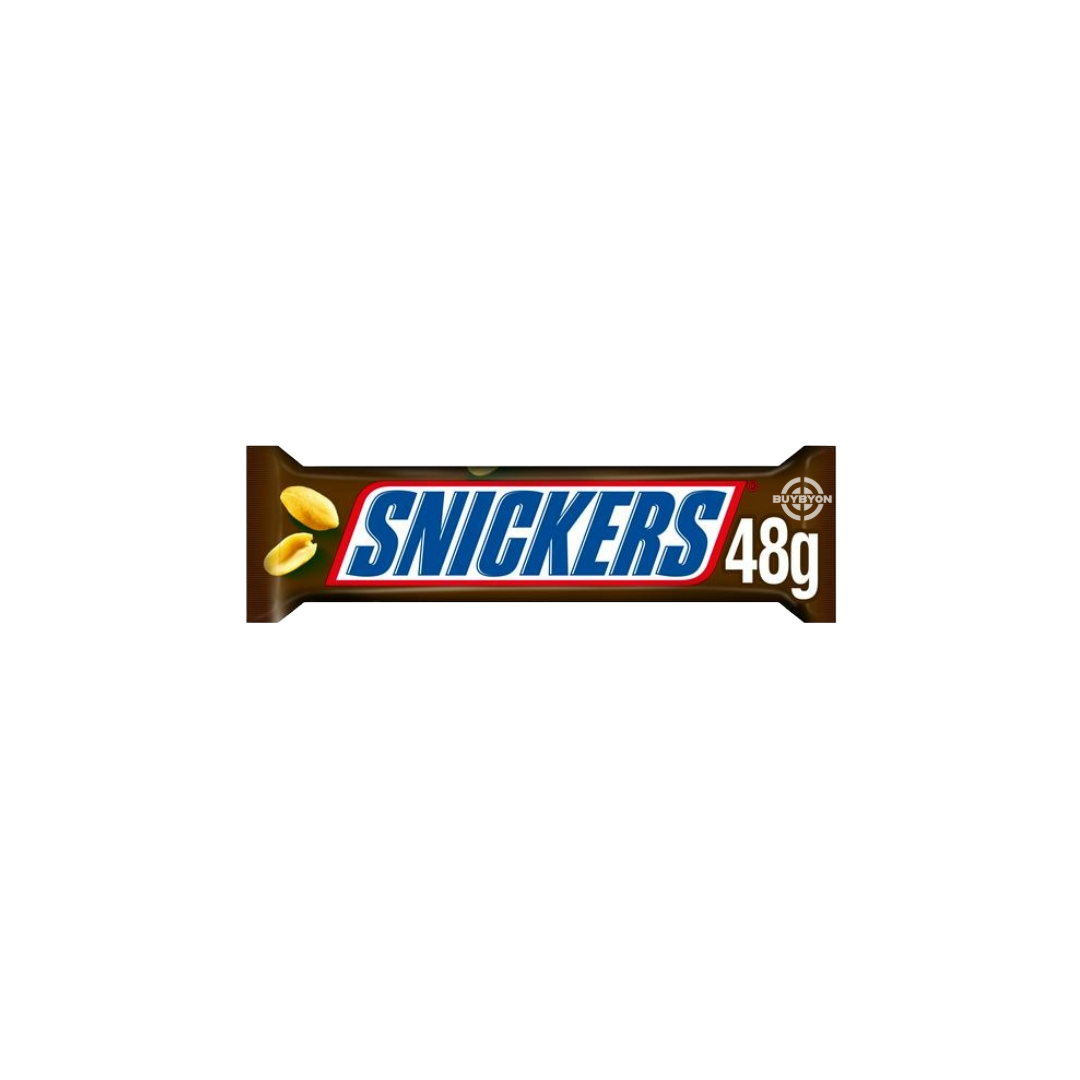 Snickers Caramel, Nougat, Peanuts & Milk Chocolate Snack Bar - 48g with peanuts, caramel, and nougat.