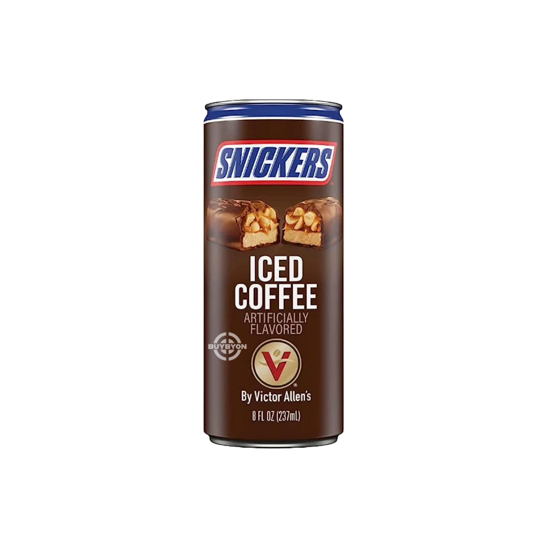 Snickers Iced Coffee – 237ml, smooth iced coffee with Snickers chocolate, caramel, and nutty flavour.