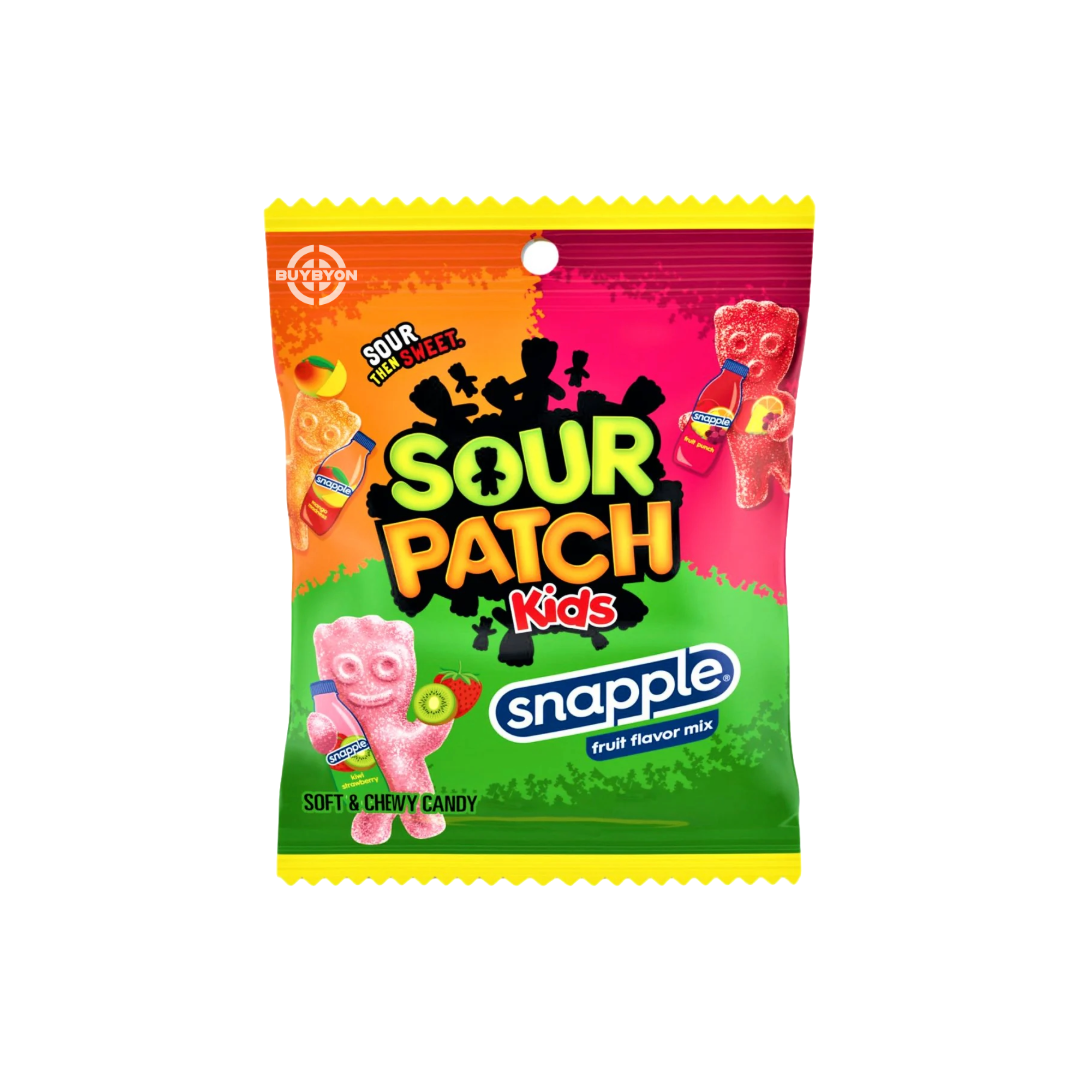 Sour Patch Snapple - 102g pack, Snapple-inspired fruit-flavoured gummies with a sweet and sour twist.