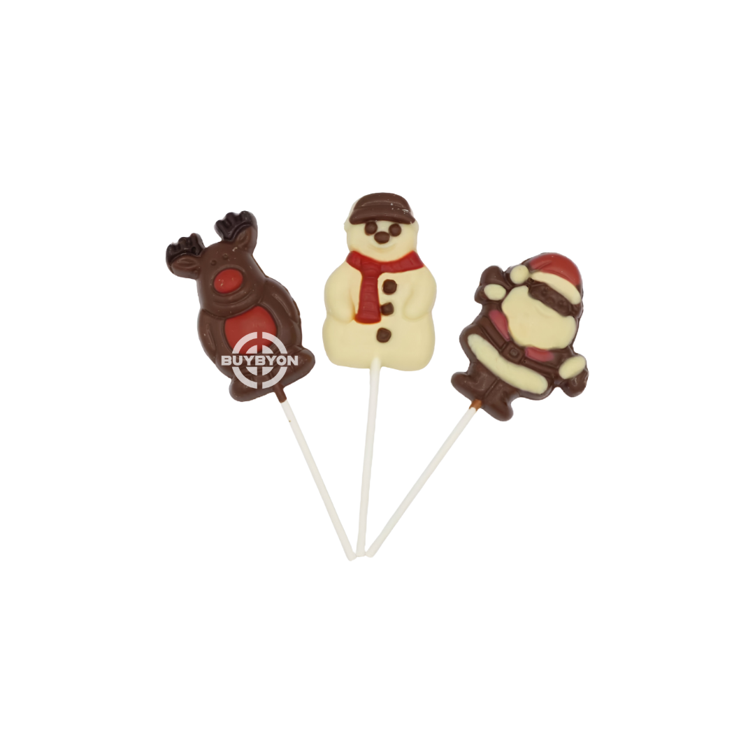 Stockley's Chocolate Festive Lollipops - 28g shaped into fun holiday designs, perfect for the Christmas season.